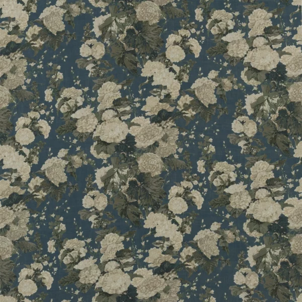 Alcea Floral Fabric - Spring Frost by black-grey botanical linen fabric from Ralph Lauren