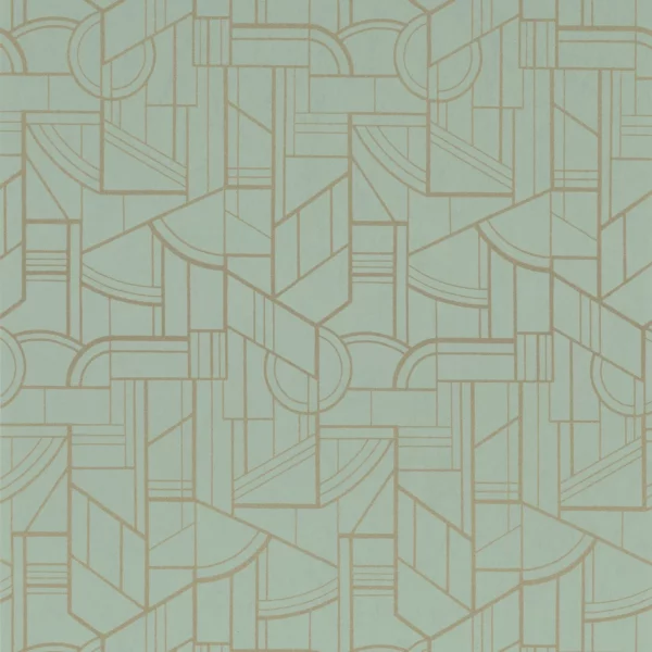 Cinetique Wallpaper - Vert D'Eau / Doré by green geometric wallpaper from casamance