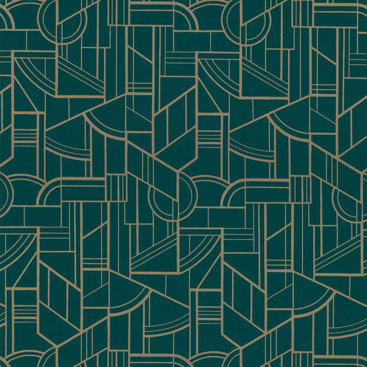 Cinetique Wallpaper - Vert Canard / Doré by green geometric wallpaper from casamance