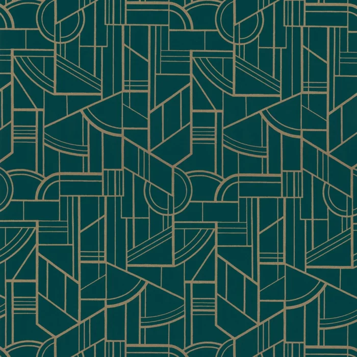 Cinetique Wallpaper - Vert Canard / Doré swatch