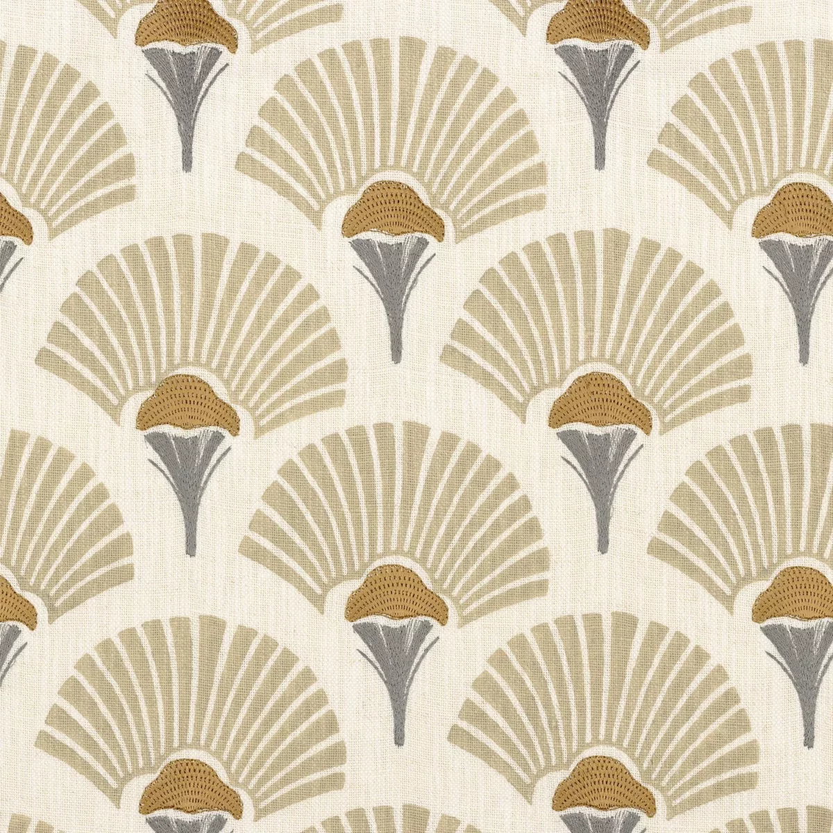 Linefolia Fabric - Beige by neutral botanical embroideried fabric from Casamance