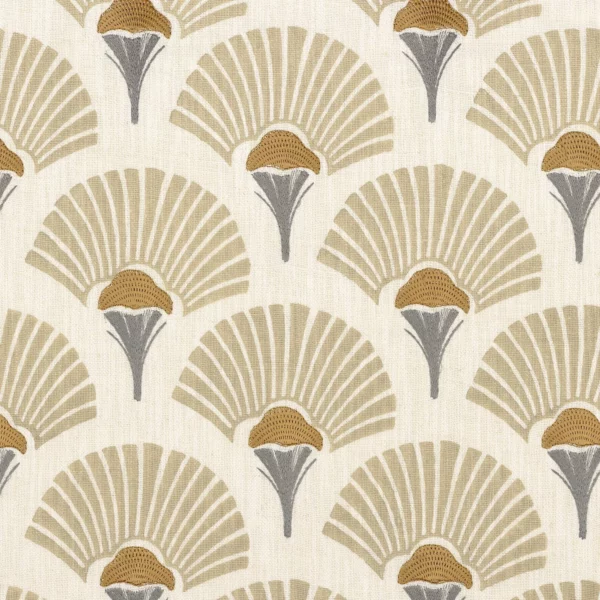 Linefolia Fabric - Beige by neutral botanical embroideried fabric from Casamance