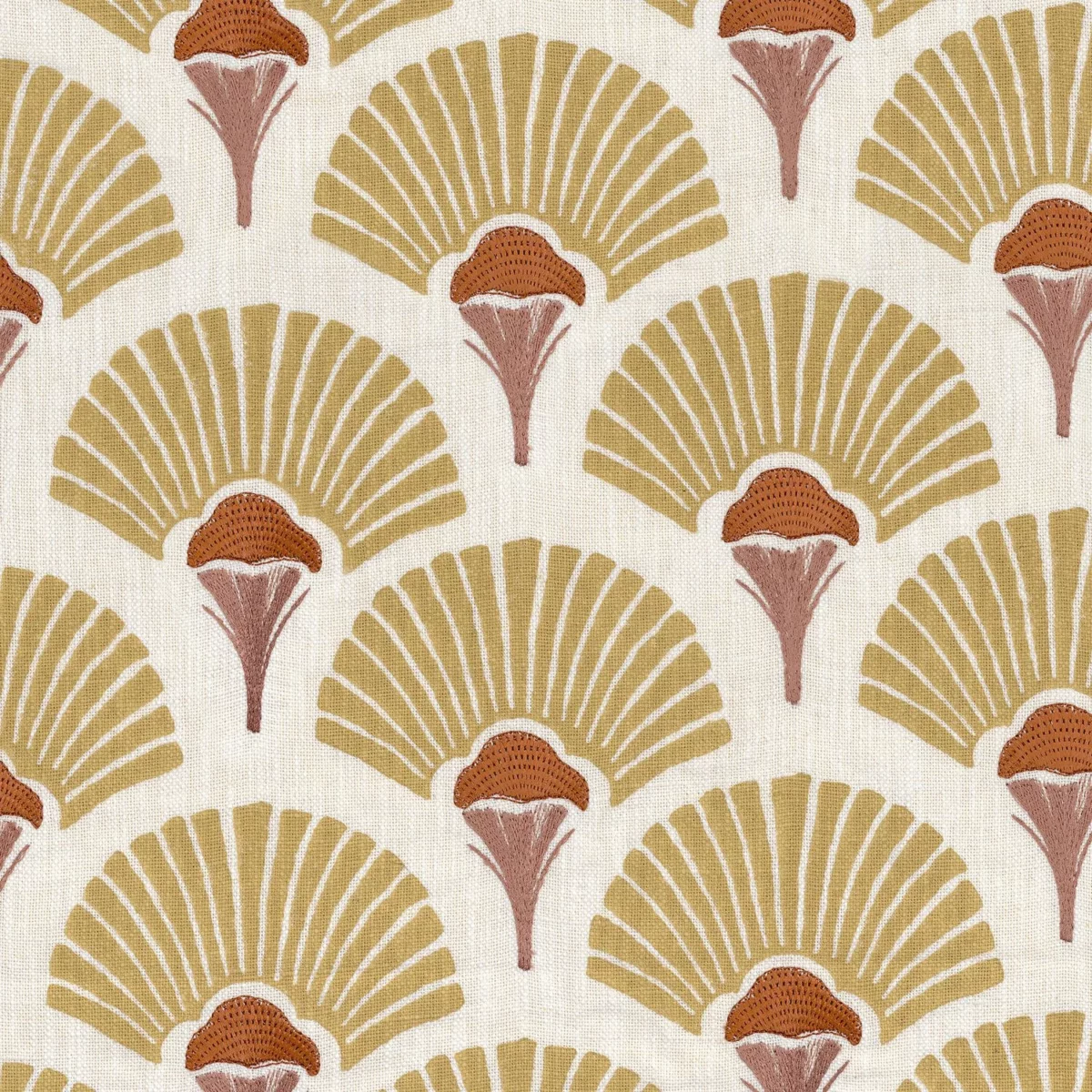 yellow botanical embroideried fabric from Casamance