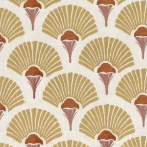 yellow botanical embroideried fabric from Casamance