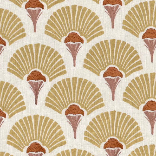 yellow botanical embroideried fabric from Casamance