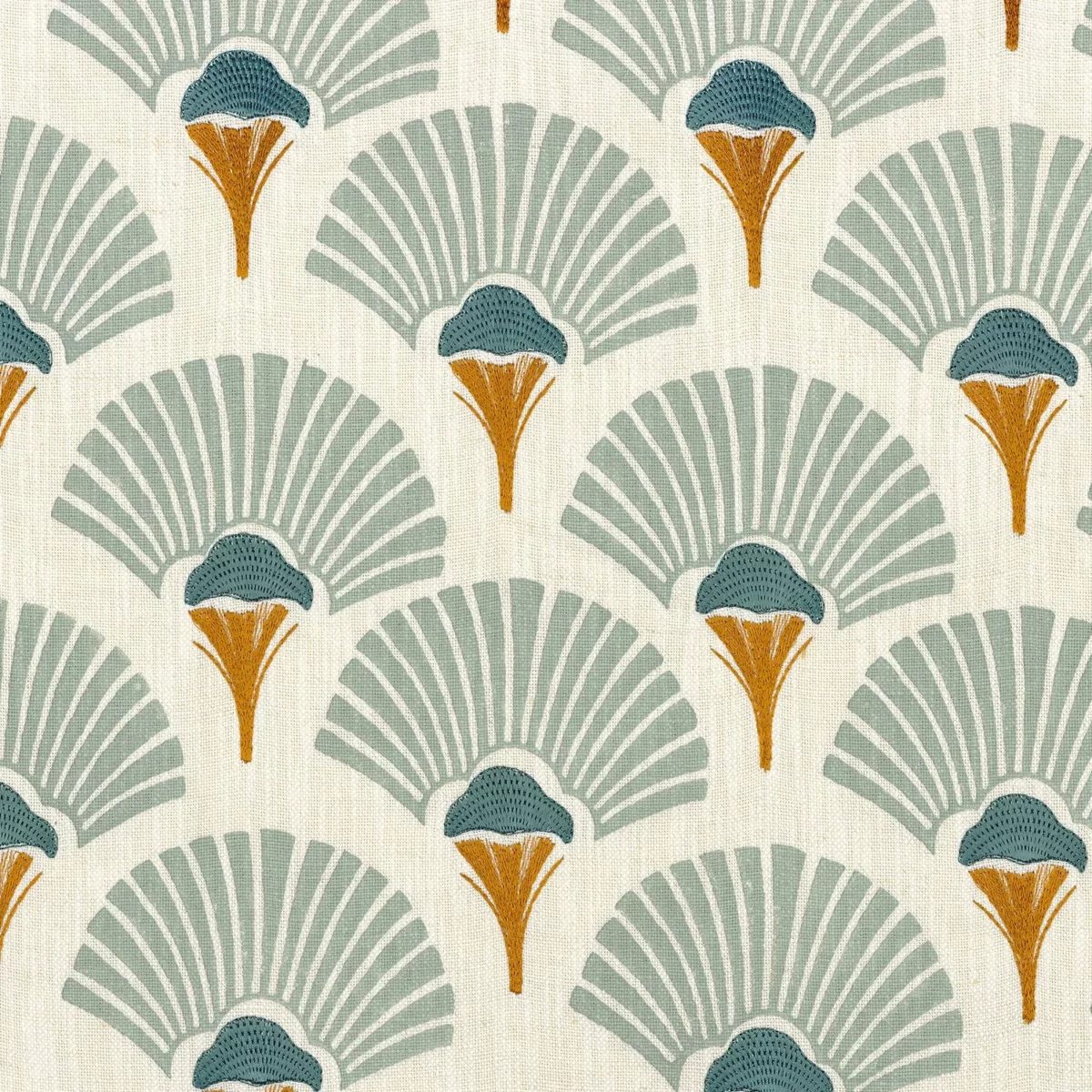 Linefolia Fabric - Celadon by blue botanical embroideried fabric from Casamance