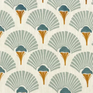 blue botanical embroideried fabric from Casamance