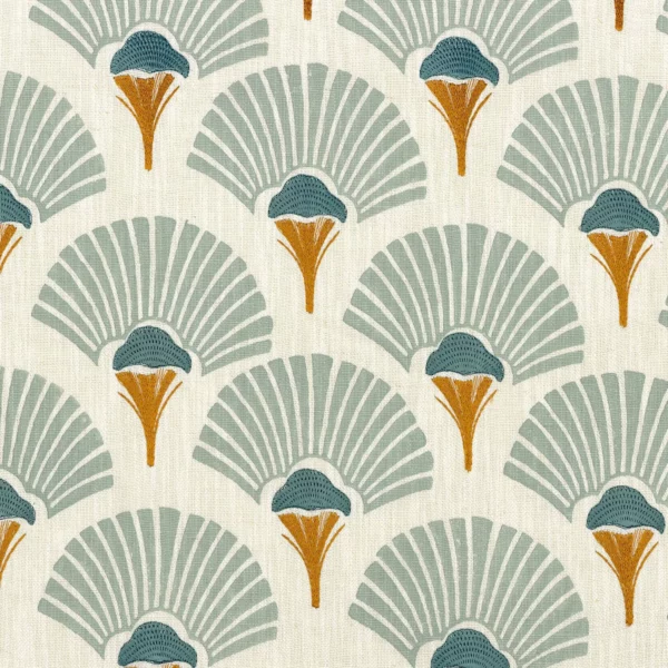 Linefolia Fabric - Celadon by blue botanical embroideried fabric from Casamance