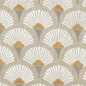 white botanical embroideried fabric from Casamance