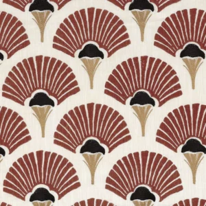 red botanical embroideried fabric from Casamance