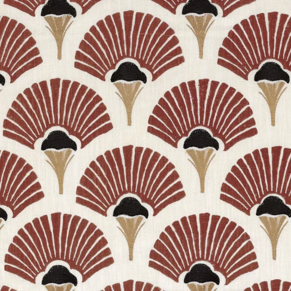 Linefolia Fabric - Acajou by red botanical embroideried fabric from Casamance