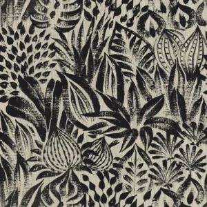 black-grey botanical cotton fabric from Casamance