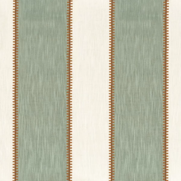 Agave Fabric - Celadon by green striped embroideried fabric from Casamance