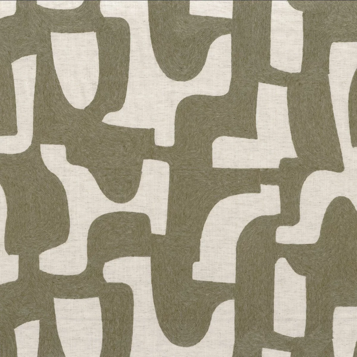 Entrelacs Fabric - Kaki by green misc embroideried fabric from Casamance