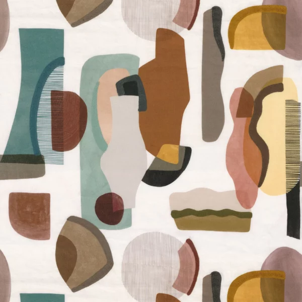 Machaya Fabric - Celadon / Ambre by multicolour contemporary embroideried fabric from Casamance