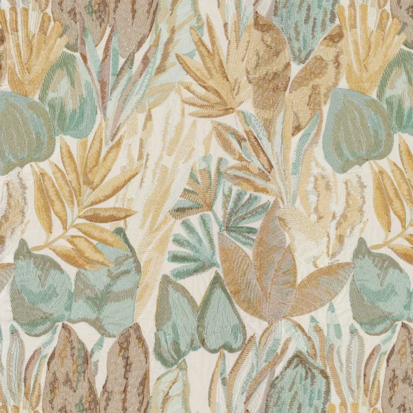 Cay Fabric - Jaune by green botanical embroideried fabric from Casamance