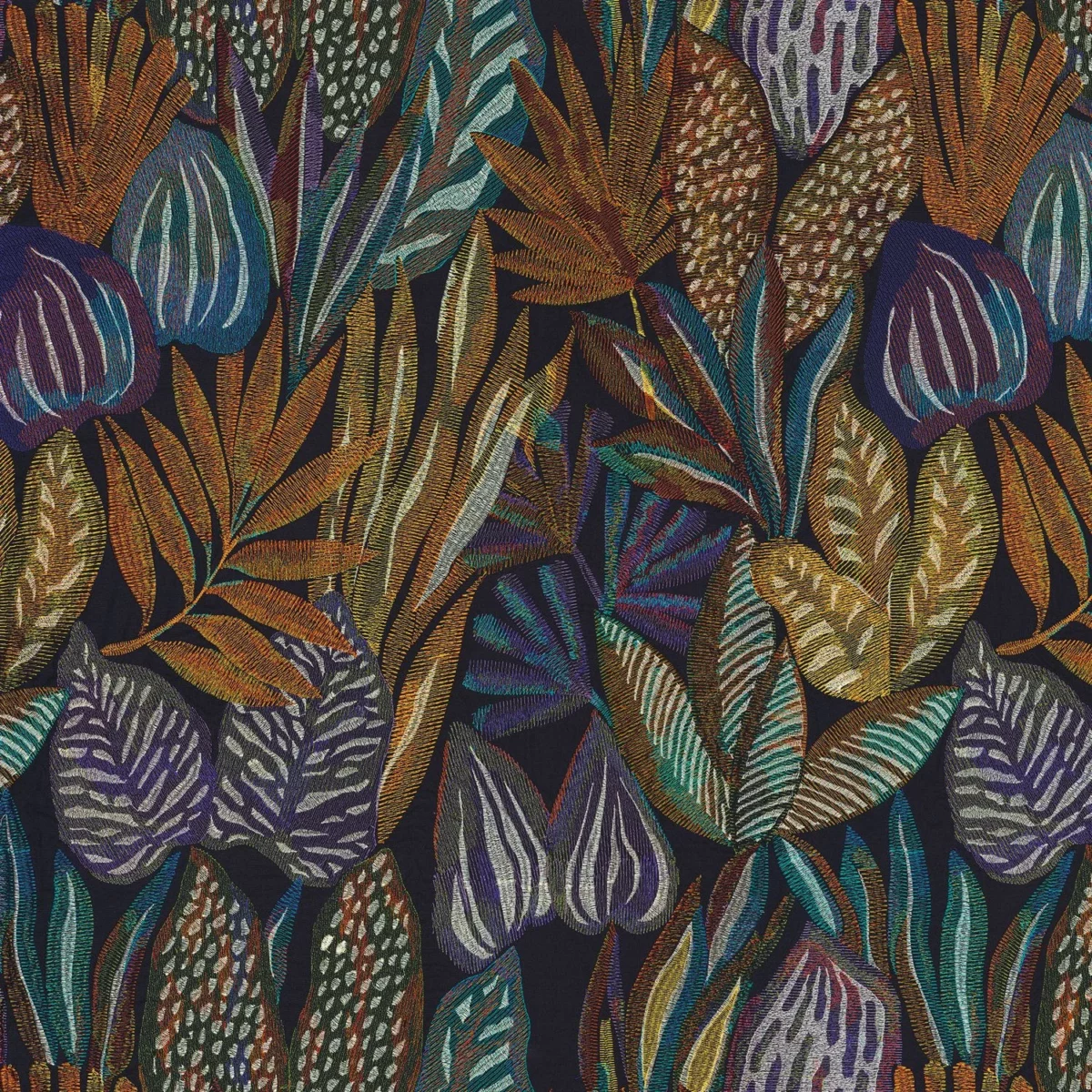 Cay Fabric - Multico by multicolour botanical embroideried fabric from Casamance