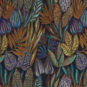 multicolour botanical embroideried fabric from Casamance