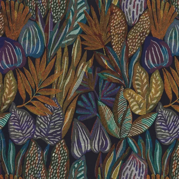 multicolour botanical embroideried fabric from Casamance