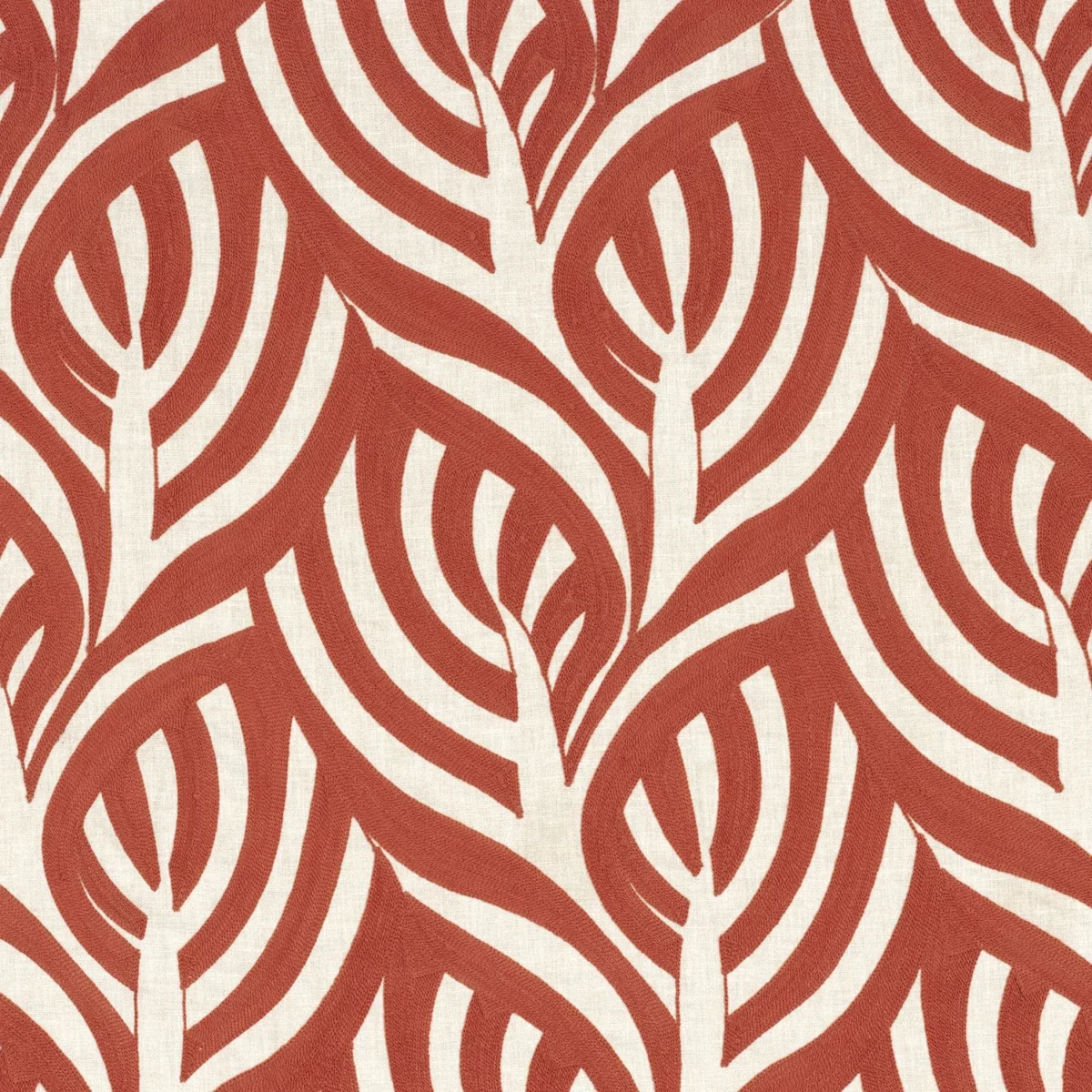 Catalpa Fabric - Rouge by red botanical embroideried fabric from Casamance