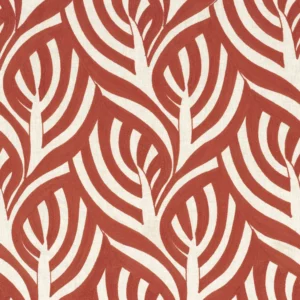 red botanical embroideried fabric from Casamance