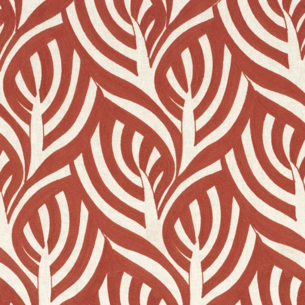 red botanical embroideried fabric from Casamance