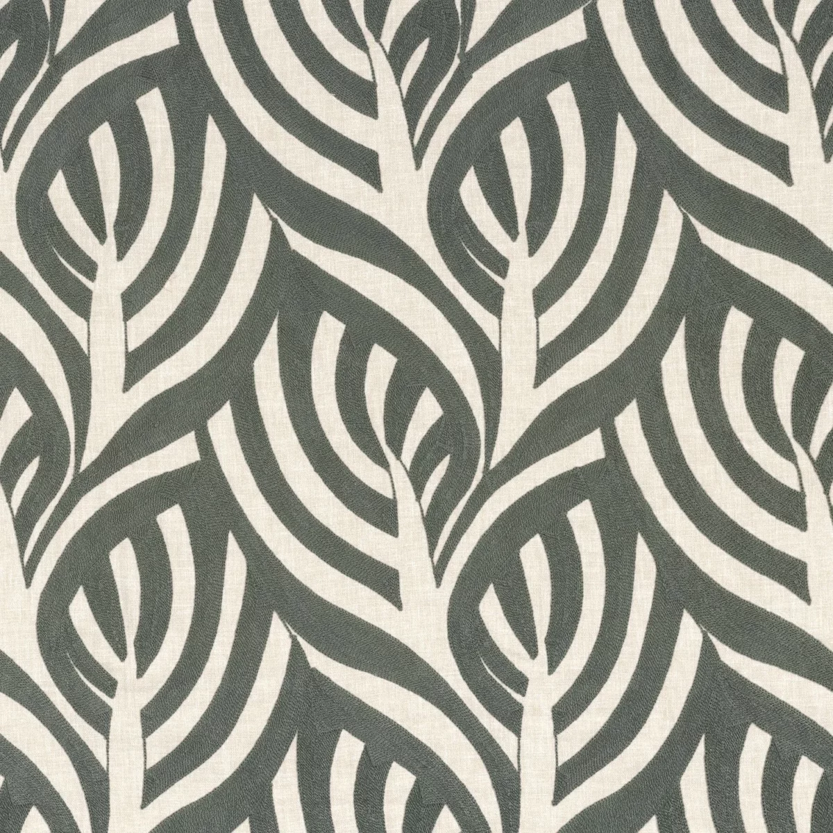 Catalpa Fabric - Vert by green botanical embroideried fabric from Casamance