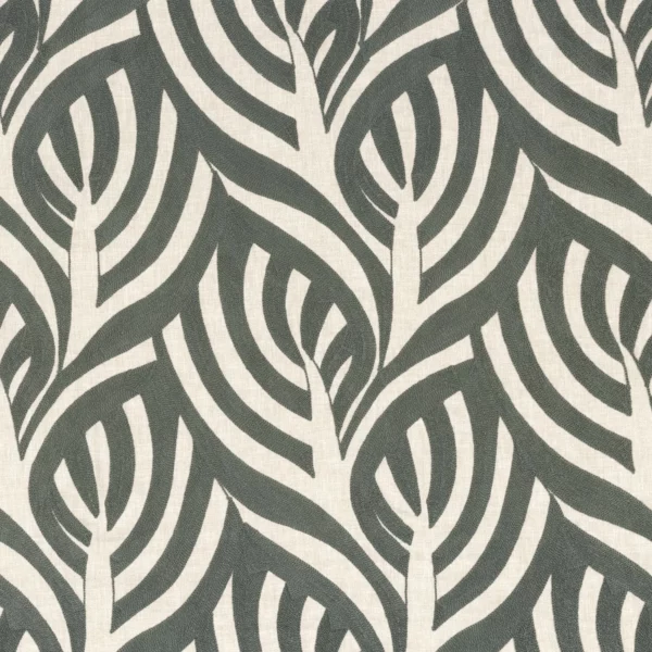 Catalpa Fabric - Vert by green botanical embroideried fabric from Casamance