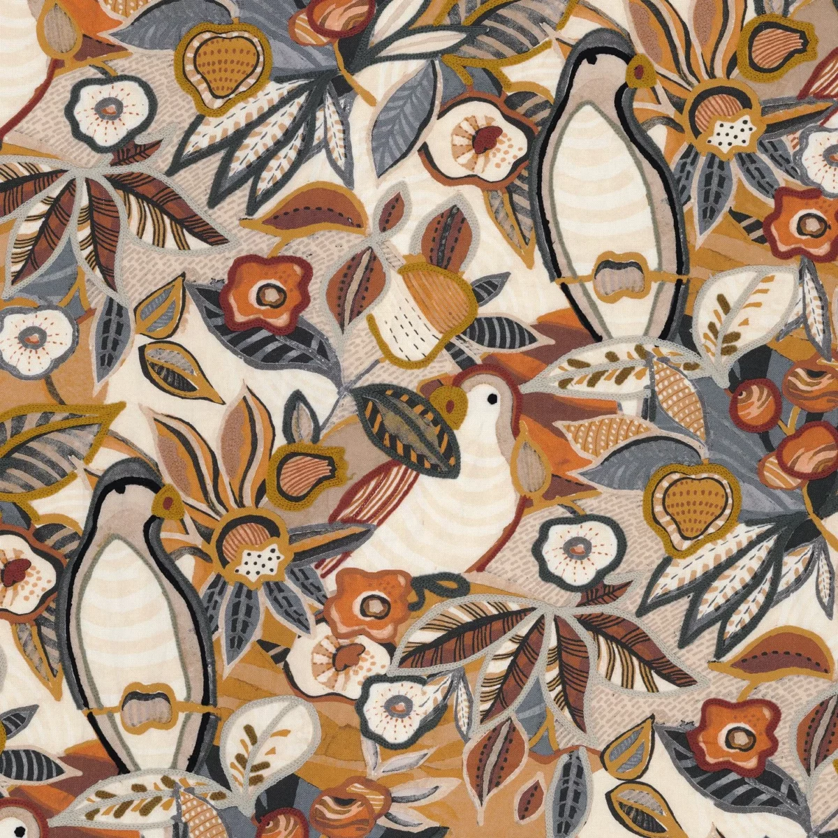 multicolour animal embroideried fabric from Casamance
