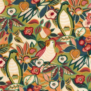 multicolour animal embroideried fabric from Casamance