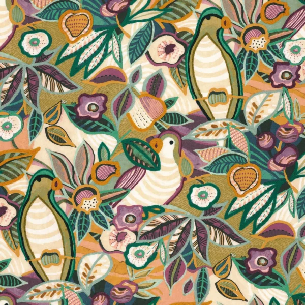 Pico Bonito Fabric - Violet by multicolour animal embroideried fabric from Casamance