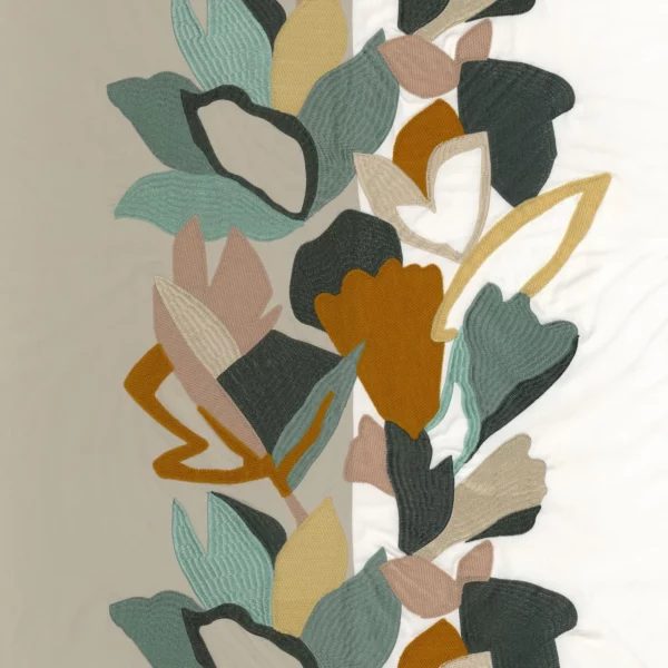 blue botanical embroideried fabric from Casamance