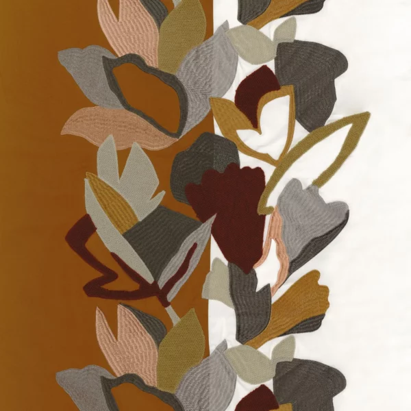 Xalapa Fabric - Mordore / Acajou by brown botanical embroideried fabric from Casamance