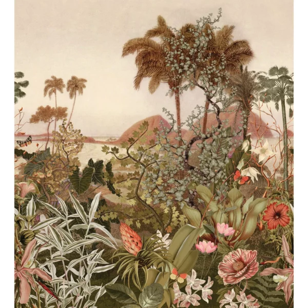 Kisama Wallpanel - Kaki / Multico by brown botanical wallpaper from casamance