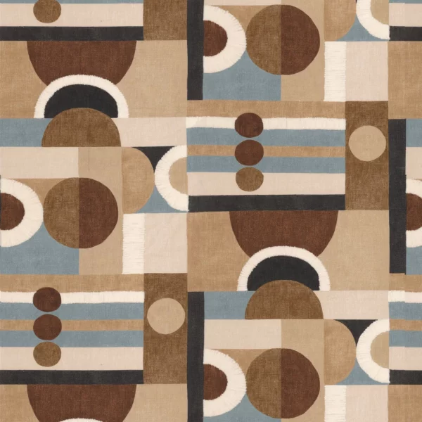 brown geometric embroideried fabric from Casamance