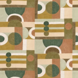 green geometric embroideried fabric from Casamance