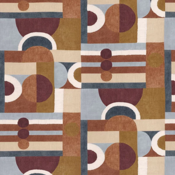 Paro Fabric - Pourpre Ocre by red geometric embroideried fabric from Casamance