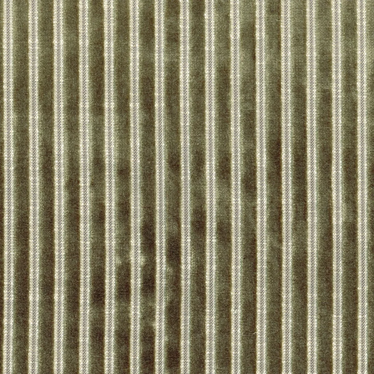 Zebu Fabric - Kaki by green striped velvet-chenille fabric from Casamance