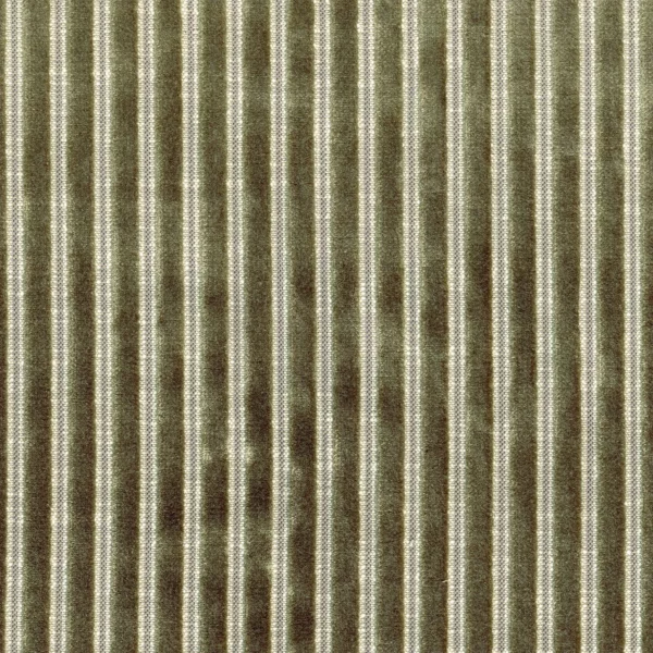 Zebu Fabric - Kaki by green striped velvet-chenille fabric from Casamance