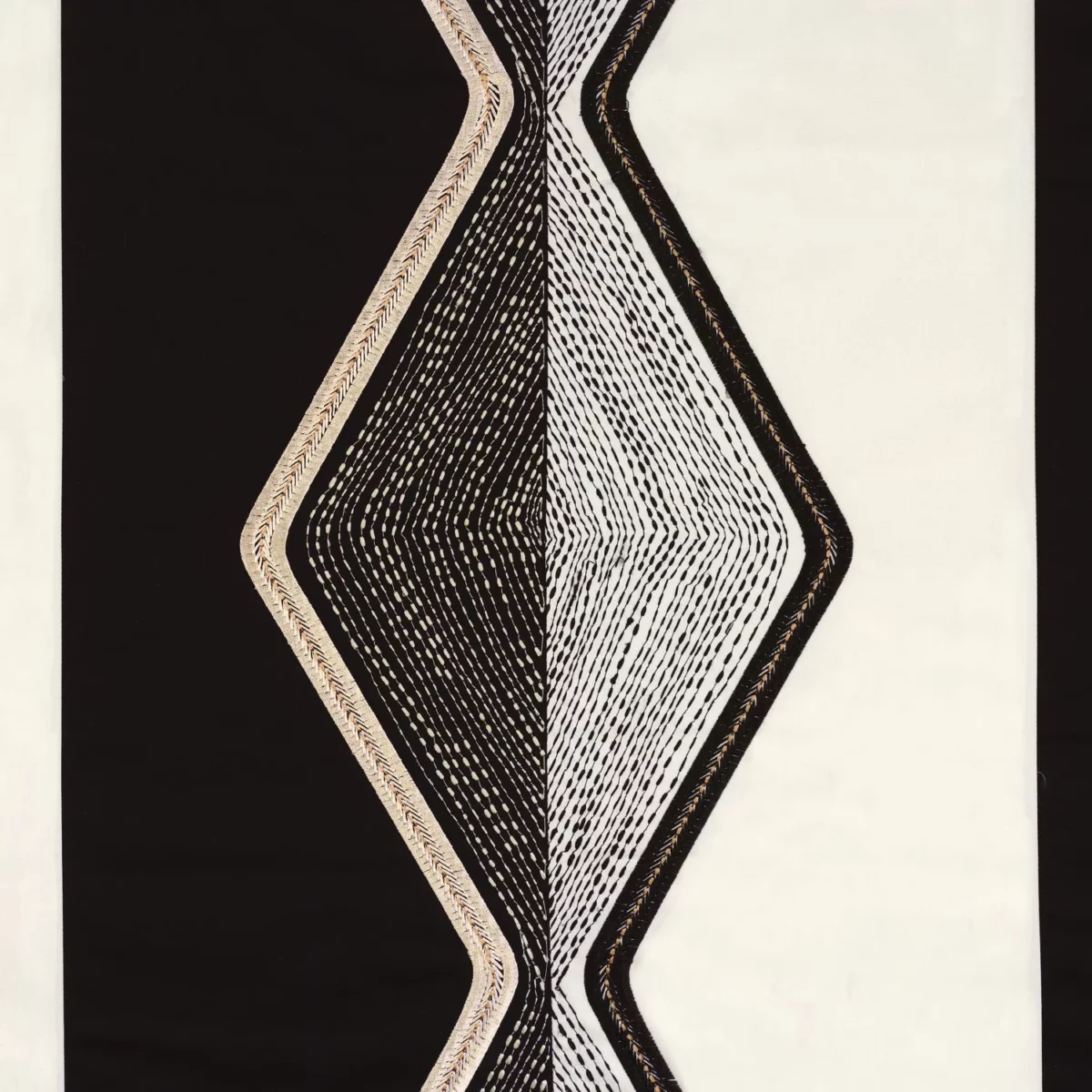 black-grey geometric embroideried fabric from Casamance