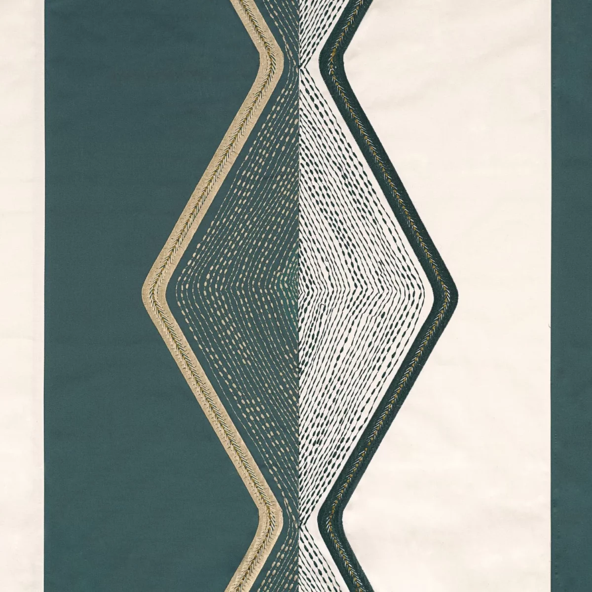 blue geometric embroideried fabric from Casamance