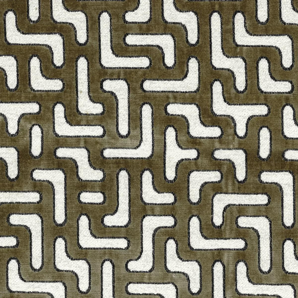 Bryce Fabric - Kaki by green geometric jacquard fabric from Casamance