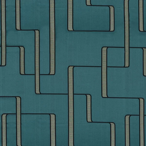 Lusio Fabric - Pétrole by blue geometric jacquard fabric from Casamance