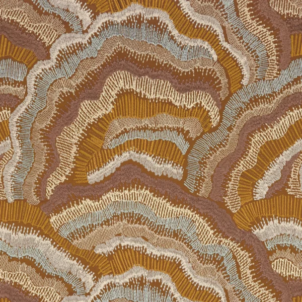 Annella Fabric - Ocre Celadon by yellow contemporary embroideried fabric from Casamance