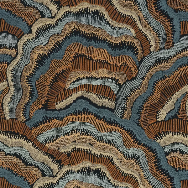 Annella Fabric - Orage Fauve by blue contemporary embroideried fabric from Casamance