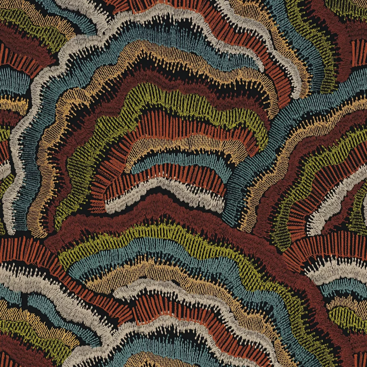 multicolour contemporary embroideried fabric from Casamance
