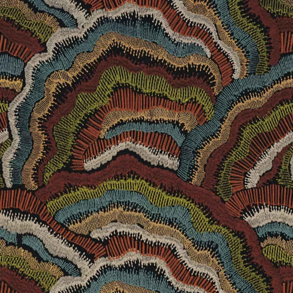 Annella Fabric - Topaze Acajou Fonce by multicolour contemporary embroideried fabric from Casamance