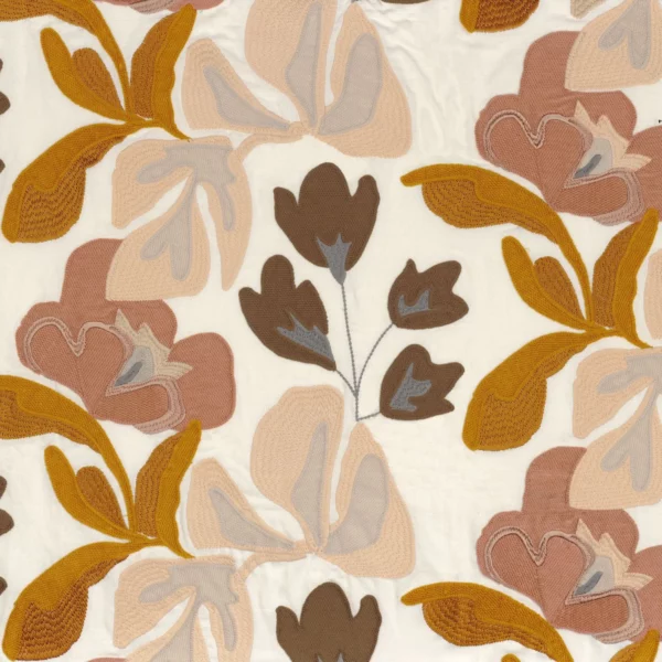 multicolour botanical embroideried fabric from Casamance