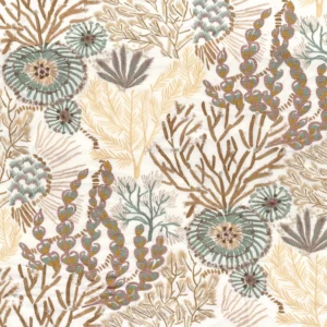 neutral botanical embroideried fabric from Casamance