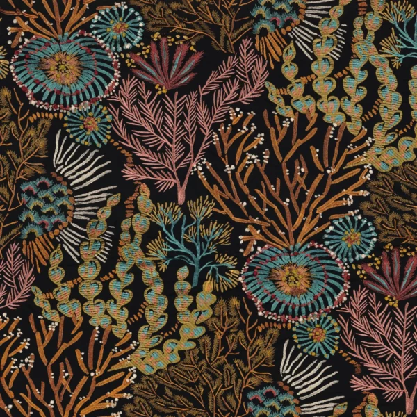 Moana Fabric - Multico by multicolour botanical embroideried fabric from Casamance